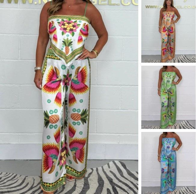Conjunto 2 Piezas Estampado | Top con Tirantes y Pantalón Wide Leg