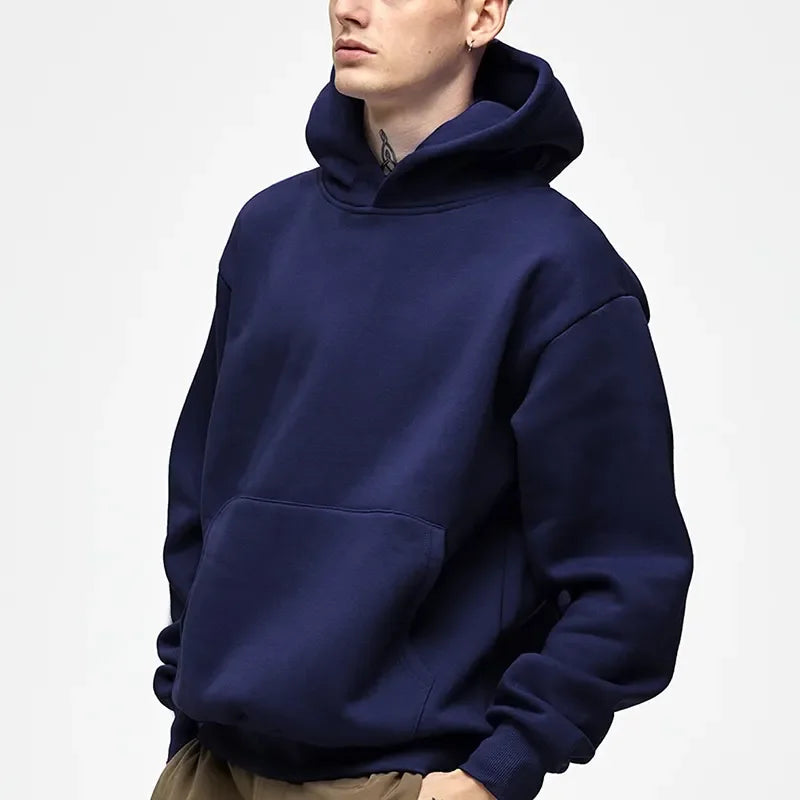 500GSM peso pesado moda hombres sudaderas con capucha nuevo Otoño Invierno Casual grueso algodón hombres Top Color sólido sudaderas con capucha sudadera masculina