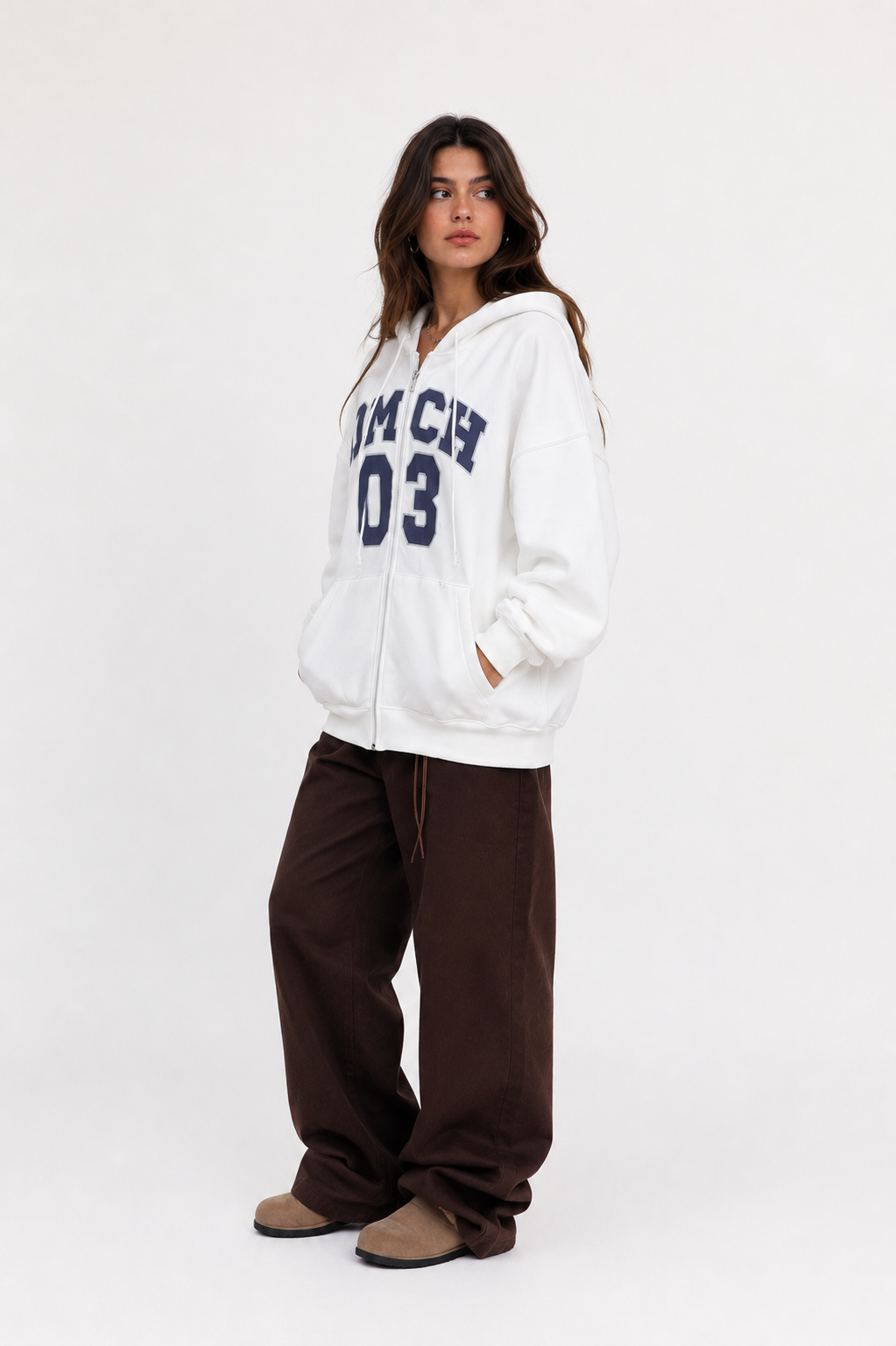 HOODIE DEPORTIVA CON CREMALLERA HOMBRE | BLANCO