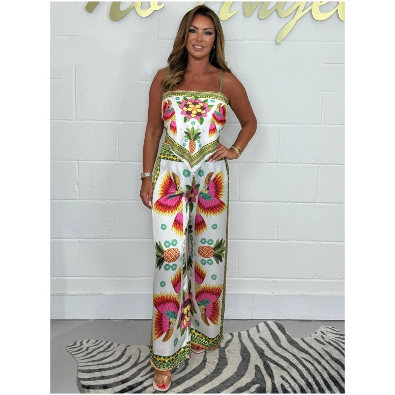 Conjunto 2 Piezas Estampado | Top con Tirantes y Pantalón Wide Leg