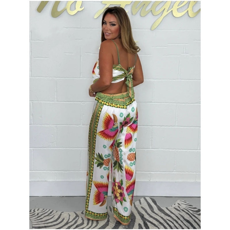 Conjunto 2 Piezas Estampado | Top con Tirantes y Pantalón Wide Leg