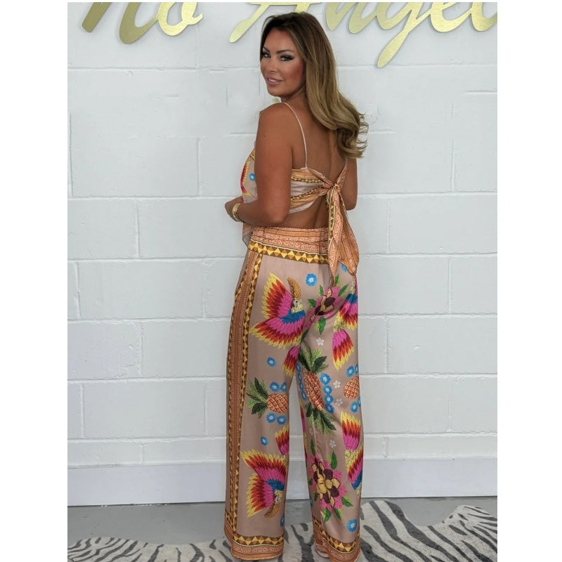 Conjunto 2 Piezas Estampado | Top con Tirantes y Pantalón Wide Leg