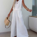 Conjunto 2 piezas top sin mangas escote en V y pantalón wide leg para mujer